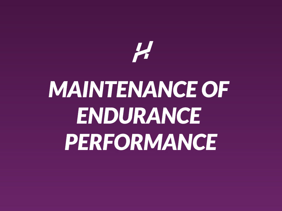 Text 'MAINTENANCE OF ENDURANCE PERFORMANCE' on a purple background with a logo above the text.