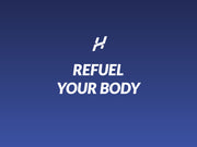 Blue background with 'Refuel Your Body' text and logo